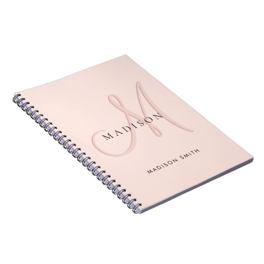 Fancy Stijlvol Blush Pink Monogram Script Notitieboek (Rechterzijde)