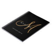 Fancy stijlvol zwart en goud monogram schrift notitieboek (Linkerzijde)