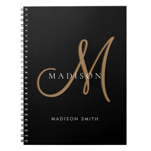 Fancy stijlvol zwart en goud monogram schrift notitieboek (Voorkant)