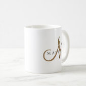 Fancy Stijlvol Zwart en Goud Monogram Script Koffiemok (Voorkant rechts)