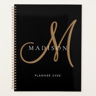 Fancy Stijlvol Zwart en Goud Monogram Script Planner
