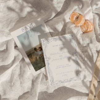 Fancy Stofblauwe Oude Geld Foto Retro Bruiloft Save The Date