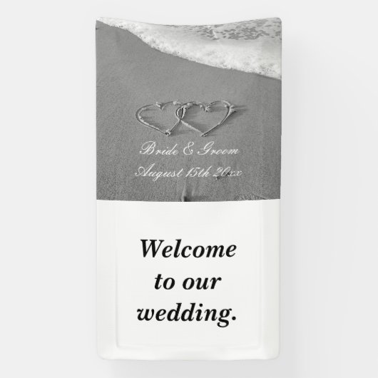 Fancy strand foto zomerbestemming bruiloft spandoek (Verticaal)
