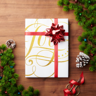 Fancy Swirly Joy Gold kerstkalligrafie - Faux Cadeaupapier