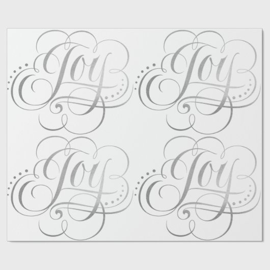 Fancy Swirly Joy Silver kerstkalligrafie Cadeaupapier (Vlak)
