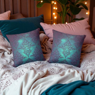 Fancy Teal naar Paarse Damask Patroon Kussen
