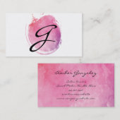 Fancy tekst roze waterkleurmonogram visitekaartje (Voorkant / Achterkant)
