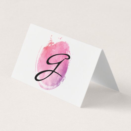 Fancy tekst roze waterkleurmonogram visitekaartjes (Voorkant)