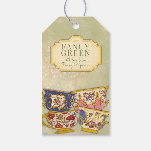 Fancy theekoppen gepersonaliseerde theemix cadeaulabel (Voorkant)