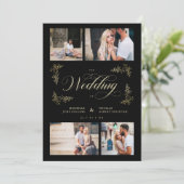 Fancy Trendy 4 Foto's Collage Wedding Uitnodiging (Staand voorkant)