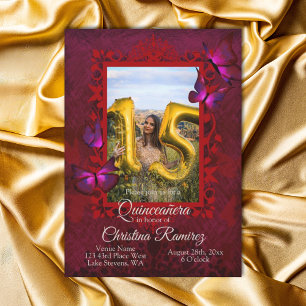 Fancy uitnodiging van Ruby Red Butterfly Quinceane