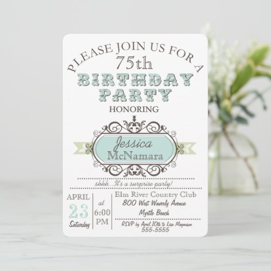 Fancy uitnodiging voor Elegant Blue en White Birth (Staand voorkant)