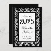 Fancy uitnodiging voor zwart-wit Afstuderen (Voorkant / Achterkant)