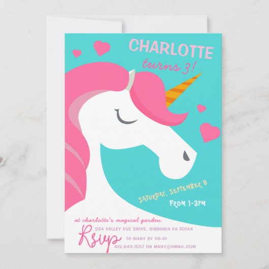 Fancy Unicorn Anniversaire Invitation (Devant)