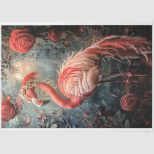 Fancy versierde Flamingo Nouveau & Rozen Tissuepapier (Voorkant)