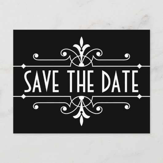 Fancy versiering Ebony Save the Date Briefkaart (Voorkant)