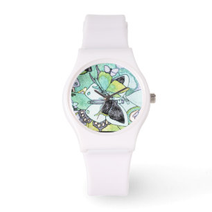 Fancy vlindercollage waterkleurenafdrukken Ontworp Horloge