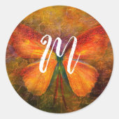 Fancy vlindermonogram ronde sticker (Voorkant)