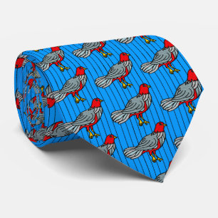 Fancy Vogels op Pinstripe (Blauw, Crimson, Grijs) Stropdas