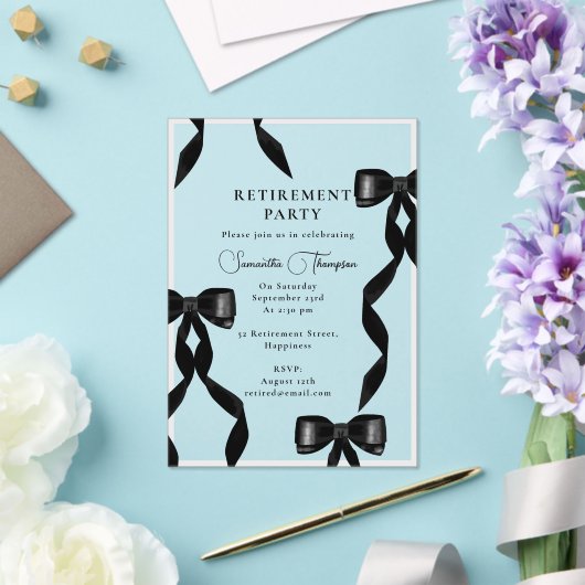 Fancy Waterverf Black Bow Formele Pensioen Partij Acryl Uitnodigingen (Insitu (Huwelijk))