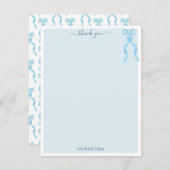 Fancy Waterverf Blue Bow gepersonaliseerd Bedankkaart (Voorkant / Achterkant)
