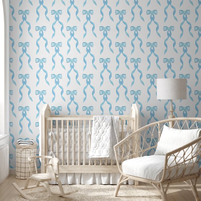 Fancy Waterverf Blue Bow Pattern Baby Boy Behang (Kinderen)
