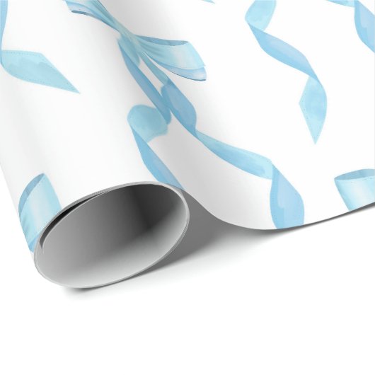 Fancy Waterverf Blue Bow Pattern Cadeaupapier (Rol Hoek)
