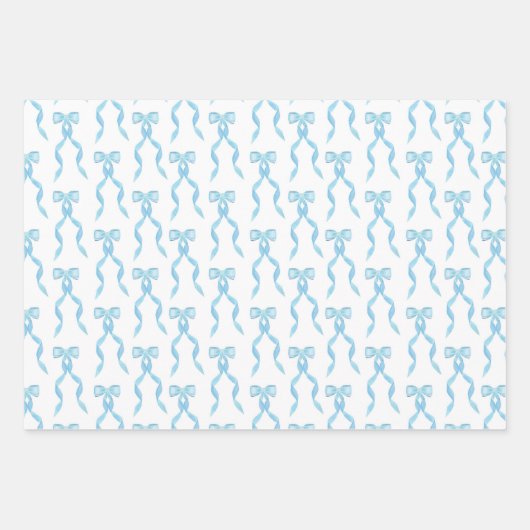 Fancy Waterverf Blue Bow Pattern Inpakpapier Vel (Voorkant)