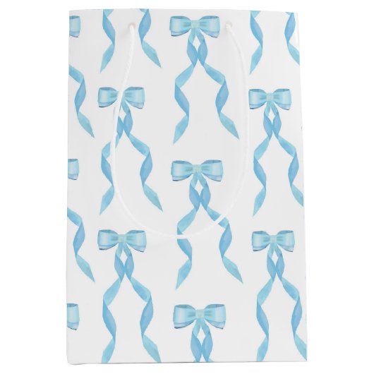 Fancy Waterverf Blue Bow Pattern Medium Cadeauzakje (Voorkant)