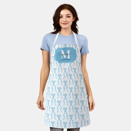 Fancy Waterverf Blue Bow Pattern Schort (Gedragen)