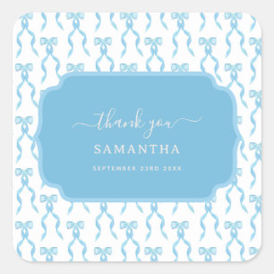 Fancy Waterverf Blue Bow Pattern Vierkante Sticker