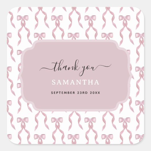 Fancy Waterverf Roze strikpatroon Vierkante Sticker (Voorkant)