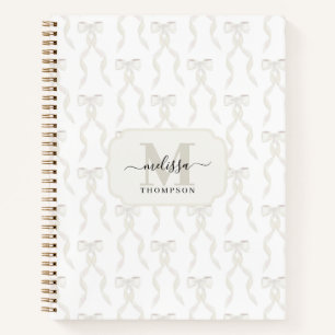 Fancy Waterverf White Bow Monogrammed Wedding Notitieboek