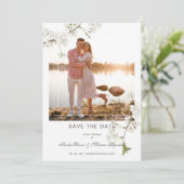 Fancy White Cherry Blossom Photo Couple Save The Date (Staand voorkant)