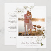 Fancy White Cherry Blossom Photo Couple Save The Date (Voorkant / Achterkant)
