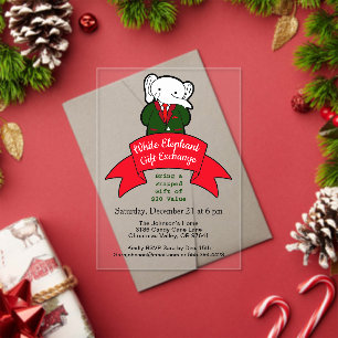 Fancy White Elephant-kerstcadeauuitwisseling Acryl Uitnodigingen