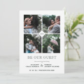 Fancy White Flourish Lace Effect 4 Photos Wedding Save The Date (Staand voorkant)