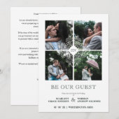 Fancy White Flourish Lace Effect 4 Photos Wedding Save The Date (Voorkant / Achterkant)