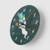 Fancy White Ghost Blue Top Hat Night Sky Cane Ronde Klok (Hoek)