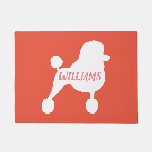 Fancy Witte Standaard Poedel Hond Silhouet Custom Deurmat (Voorkant)