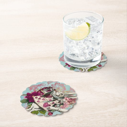 Fancy Wonderland White Rabbit Kartonnen Onderzetters (Insitu)