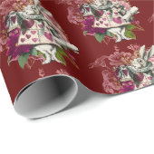 Fancy Wonderland White Rabbit on Red Cadeaupapier (Rol Hoek)