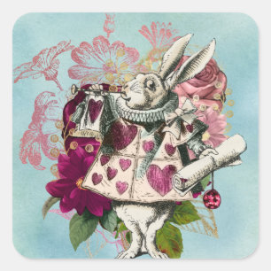 Fancy Wonderland White Rabbit Vierkante Sticker