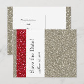 Fancy zilver en rood Bewaar de datum Aankondigingskaart (Voorkant / Achterkant)