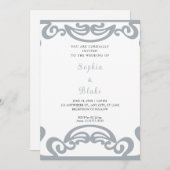 Fancy Zilver en Wit Scroll Art Deco Wedding Kaart (Voorkant / Achterkant)