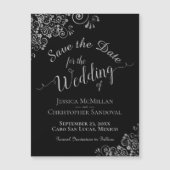 Fancy Zilver op Zwarte Bruiloft Bewaar de Datummag (Voorkant)