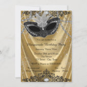Fancy Zwart en Goud Masquerade Party Kaart (Voorkant)