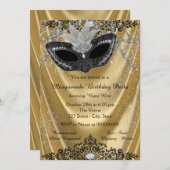 Fancy Zwart en Goud Masquerade Party Kaart (Voorkant / Achterkant)