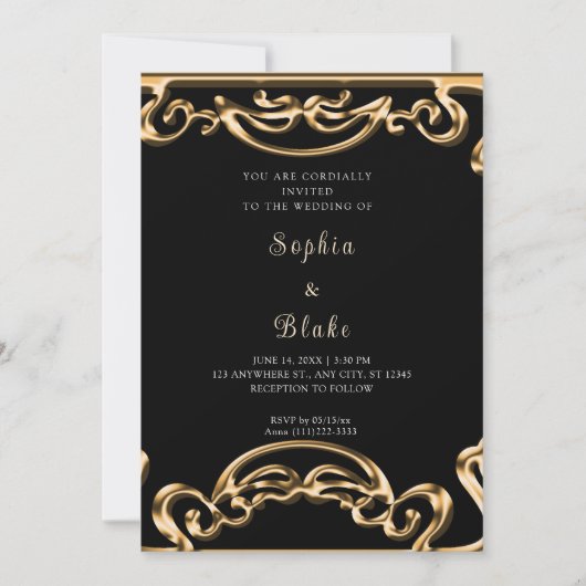 Fancy zwart en gouden scrollers kaart (Voorkant)