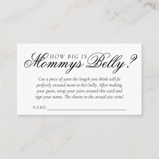 Fancy zwart script | Hoe groot is Mommys Belly Informatiekaartje (Voorkant)